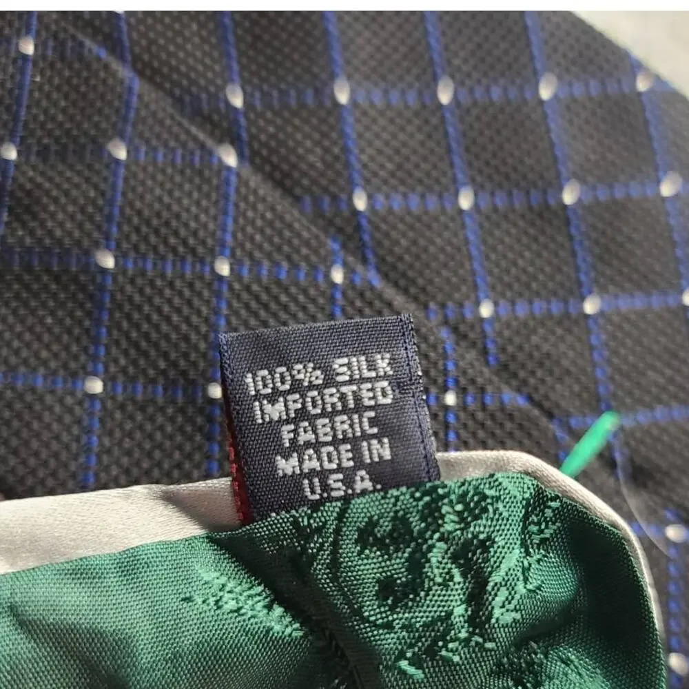 Tommy Hilfiger black blue white grid plaid silk tie - 56.5